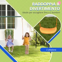 Altalena per Bambini 3-8 Anni con 2 Seggiolini e 4 Picchetti, in Metallo e PP, 269x160x180 cm