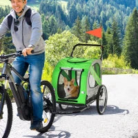 Rimorchio Bici e Passeggino per Cani 2 in 1 in Acciaio e Tessuto Oxford con Catarifrangenti, Verde
