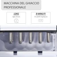 Macchina del Ghiaccio per Casa Autopulente Professionale 2L, 9 Cubetti in 8 Minuti, Fabbricatore Ghiaccio 90W Nero 21.2x29.5x32.6cm