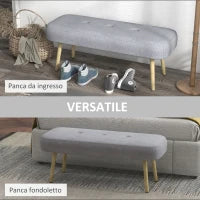 Panca Imbottita Fondo Letto in Tessuto con Gambe in Acciaio Effetto Legno, 114x38x45cm, Grigio