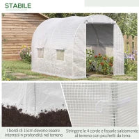 Serra a Tunnel con 4 Finestrelle e Ingresso a Zip in Acciaio Zincato e PE, 3x2x1.9 m, Bianco