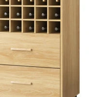 Cantinetta con 18 scomparti, cassetti, portabicchieri, 60x39,5x141 cm, Legno naturale