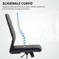 Sedia da Ufficio Ergonomica e Regolabile con Schienale Ricurvo, in Pelle PU e Acciaio, 58x53x97-107 cm, Nero