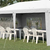Gazebo da esterno bianco con Finestre Regolabile in Altezza e tende Removibili 5.9x3x2.7m