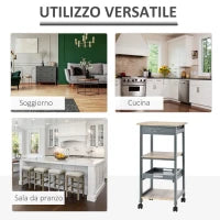 Carrello da Cucina Portavivande con Cassetto, 2 Ripiani e Vassoio Estraibile, 37x37x76cm, Grigio
