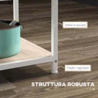 Tavolo da Pranzo per 4-6 Persone con 2 Ripiani Integrati, in Acciaio e MDF, Ø100x76 cm, Bianco e Rovere