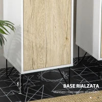 kleankin Colonna Bagno con 2 Ripiani Aperti e 2 Armadietti in Truciolato, 31.5x30x169 cm, Bianco e color Legno