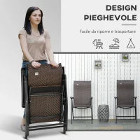 Set da 2 Sedie da Giardino Pieghevoli in Rattan PE, Schienale 7 Posizioni, 71x58x111cm