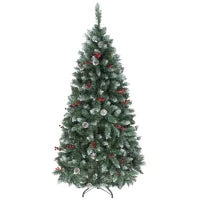 Albero di Natale Alto 180 cm da Interno con 620 Rami, Pigne e Bacche Rosse, Base in Metallo, Verde