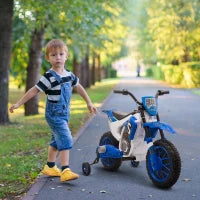 Moto da Cross Elettrica per Bambini da 3-5 Anni, Moto Elettrica per Bambini con Batteria 12V Ricaricabile e Rotelline Rimovibili, 106.5x51.5x68cm, Blu