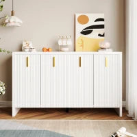 Credenza Moderna con 4 Ante e Ripiani Regolabili, Maniglie Dorate, per Soggiorno e Cucina, 140x38x80 cm, Bianco