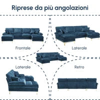 Divano componibile moderno grande in Chenille a forma di U, con Doppi Sedili Reclinabili,  Blu
