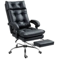 Poltrona da Ufficio in Finta Pelle con Schienale Reclinabile 135° e Poggiapiedi Estraibile, Nero
