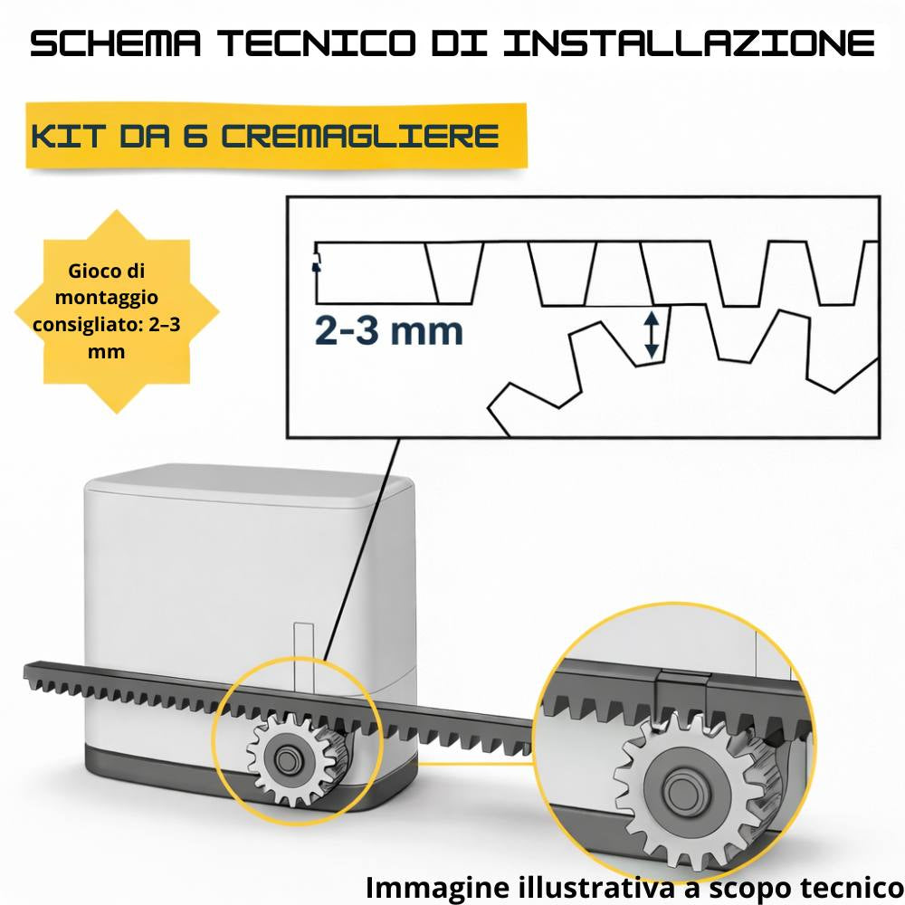 Kit 6 cremagliere nylon m4 con inserto metallico per cancelli scorrevoli