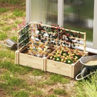 Letto per Orto con 3 Tralicci e 2 Fioriere in Legno di Abete con Fondo Aperto, 119x62.5x64 cm, color Legno