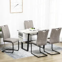 Set di 4 Sedie da Sala da Pranzo Rivestimento in Microfibra con Piedi a Slitta in Acciaio e Maniglia, 43 x 58,5 x 96,5 cm, Grigio