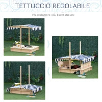 Sabbiera per Bambini in Legno con Tettuccio Parasole, Panca e Coperchio, 106x106x115 cm Bianco e Blu