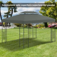 Copertura per Gazebo 4x3 m a 2 Livelli in Poliestere con Cinghie e 10 Fori di Drenaggio, Grigio Scuro