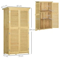 Casetta Attrezzi Giardino in Legno di Abete e Pino con 4 Scompartimenti, Armadio da Esterno Porta Attrezzi da Giardino con Tetto Impermeabile, 87x46.5x160cm, Color Legno