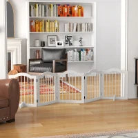 Cancello per Cani, 5 Pannelli, Pieghevole, Flessibile, Legno Massello e MDF, 254.5x29.5x61 cm, Bianco