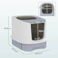 Lettiera per Gatti Chiusa con 2 Porte, Vassoio Estraibile, Paletta e Deodorante, Grigio