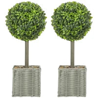Set di 2 piante artificiali, Alberi artificiali resistenti ai raggi UV in vaso, adatti per interni ed esterni, in plastica e cemento, Verde
