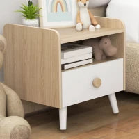 Comodino con Cassetto per Bambini 3-10 Anni in Legno e Legno di Pino, 40x32.5x40 cm, Bianco