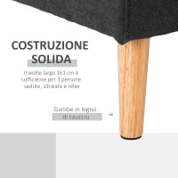 Divano 3 Posti ad Angolo con Penisola Reversibile e Cuscini, in Tessuto Effetto Lino, 193x136x85 cm, Nero