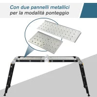 DURHAND Scala in Alluminio 5 in 1 Nera per Interni ed Esterni, Carico Massimo 150kg, 370x61x11 cm