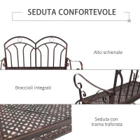 Panchina a Dondolo da Esterno in Metallo, Dondolo a 2 Posti da Balcone con Braccioli, 104x75x95.5cm, Colore Bronzo