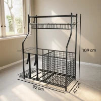 Organizzatore per Attrezzatura Sportiva con Cestello, Ganci Estraibili e Fasce Elastiche per Palloni da Basket e Calcio