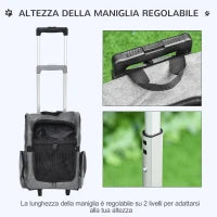 Trasportino Zaino  2 in 1 per Cani e Gatti con Tasche Laterali, Maniglia Telescopica e Ruote, 42x25x55cm, Grigio