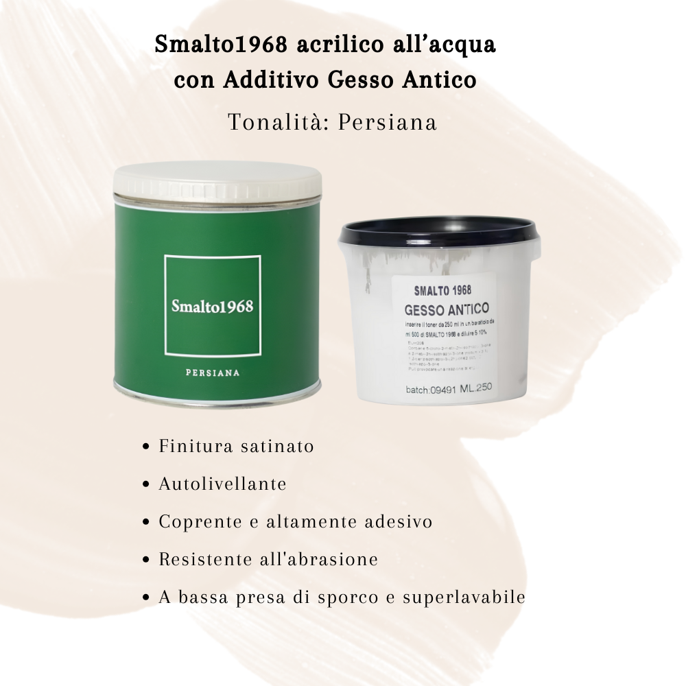 Smalto1968 base acqua gesso antico shabby chic finitura opaca multicolore l 0.5 *** colore- persiana, confezione 1