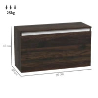Comodino Sospeso con Cassetto Senza Maniglie e con Fissaggio a Parete, 80x30x45cm, Noce