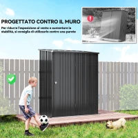 Casetta da Giardino Porta Utensili in Lamiera Acciaio con Serratura, 161.5x94.5x196cm, Nero