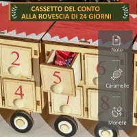 Calendario Avvento di Natale a forma di Treno con Babbo Natale e Luce LED Inclusa, in Compensato, 40x8x11 cm