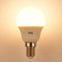 Lampada led sfera fsl 7,5w e14 luce calda 3000k classe energetica f