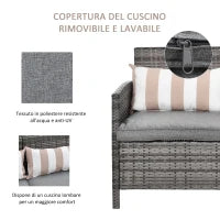 Divano 3 Posti da Esterni in Rattan (PE) con Cuscini Imbottiti e Sfoderabili, Giardino/Terrazzo, 173x68x78cm
