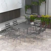 Salotto da Giardino, Set da Pranzo da Giardino da 7 Pezzi con 1 Tavolo e 6 Sedie Impilabili, in Acciaio, Grigio