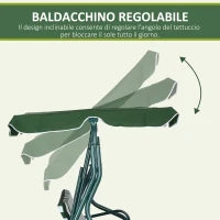 Dondolo 3 Posti con Tettuccio Regolabile e Cuscini, in Acciaio e Poliestere, 170x110x153 cm, Verde e Bianco