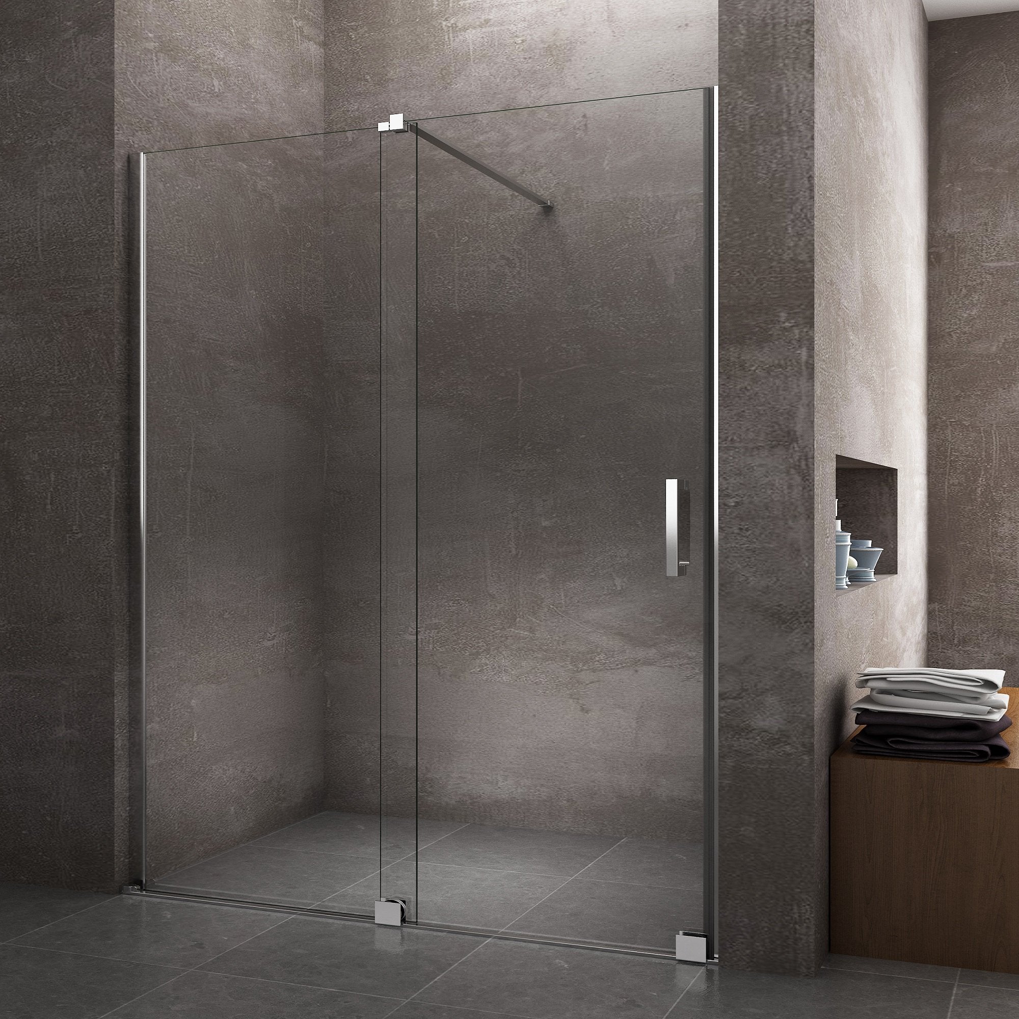 Porta Per Nicchia Tipo Walk In Scorrevole H 200 Telaio Cromato Reversibile Cm.150 Regolabile 146-150 cm