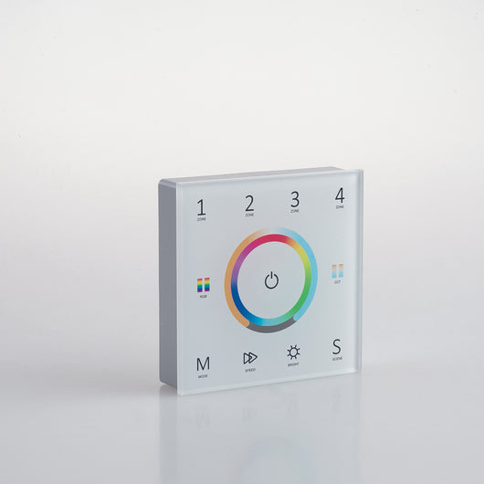 WALLPAD RF 2,4G CONTROLLO RGB E RGBW E RGB+CCT 4 ZONE 5 CANALI 8,6X8,6X3,6CM