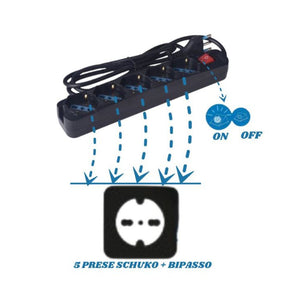 Multipresa 5 posti schuko con interrutore spina 16a colore nero