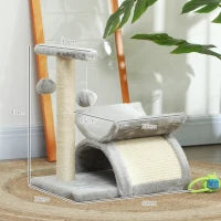 Albero Tiragraffi per Gatti in Peluche con Palo in Sisal, Cuccia e 2 Palline, 40x30x43cm, Grigio