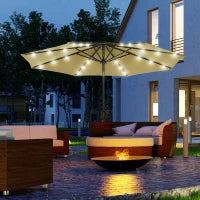 Ombrellone Ottagonale Inclinabile Ø 2,7 x 2,4 m con Pannello Solare, 24 Luci LED, in Poliestere ad Alta Densità 180 g/m², Marrone