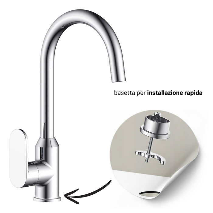 Miscelatore monocomando lavello cucina canna orientabile sofia installazione rapida *** finitura- cromo lucido, confe...