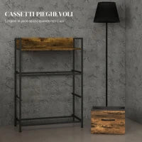 Cassettiera 4 Cassetti Rimovibili dal Design Industriale in Legno e Acciaio, 60x29x85 cm, Marrone e Nero