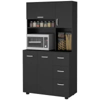 Credenza da Cucina con 4 Ante, 3 Cassetti, Ripiano e Ampio Piano, 89L x 39,5l x 168H cm, Nero