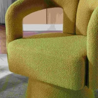 Poltrona Girevole Imbottita in Stoffa Bouclé, Design a Botte per Salotto e Ufficio, Verde Oliva