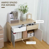 Mobiletto Multiuso Stile Nordico, Armadietto Due Ante con Cassetti per Cucina e Ingresso, 100x40x79.5cm, Multicolore